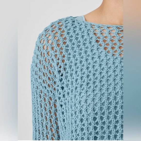 Eileen Fisher Blue Open-Knit Sweater - Picture 3 of 16